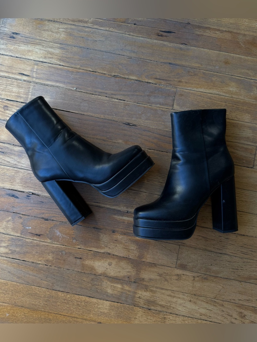 Black Platform Block Heel Ankle Boots
